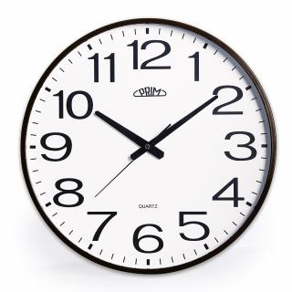 Nástěnné plastové hodiny bílé/hnědé PRIM Klasik Style - 3987 white E01P.3987.5000