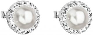 Stříbrné náušnice s krystaly Swarovski a bílou perlou 31214.1