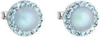 Stříbrné náušnice s krystaly Swarovski a světle modrou perlou 31214.3