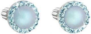Stříbrné náušnice s krystaly Swarovski a světle modrou perlou 31314.3