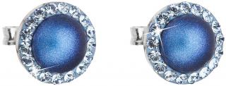 Stříbrné náušnice s krystaly Swarovski a tmavě modrou perlou 31214.3