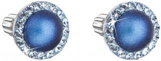 Stříbrné náušnice s krystaly Swarovski a tmavě modrou perlou 31314.3