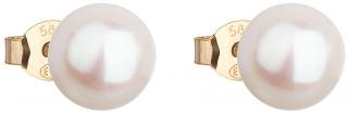 Zlaté náušnice pecky s bílou říční perlou 921042.1