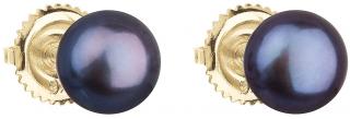 Zlaté náušnice pecky s modrou říční perlou 921004.3