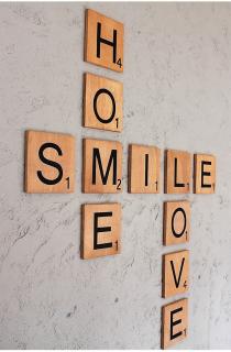 Dřevěná nástěnná dekorace HOME SMILE LOVE polydřevo 15 cm