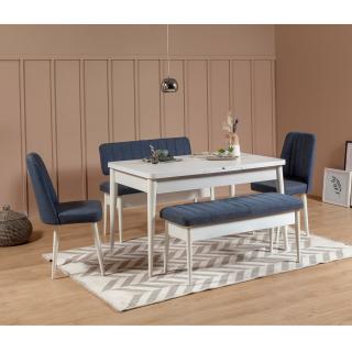Jídelní set stůl, židle VINA bílý, modrý