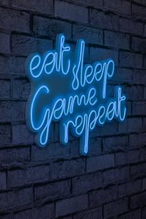 Nástěnná dekorace s led osvětlením EAT SLEEP modrá
