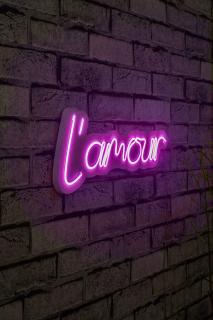 Nástěnná dekorace s LED osvětlením L'AMOUR růžová