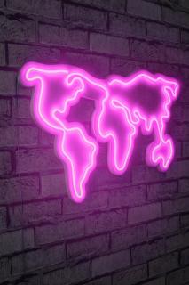 Nástěnná dekorace s LED osvětlením WORLD MAP růžová