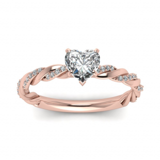 Y0220 Stříbrný proplétaný prsten se srdíčkem ROSE GOLD Velikost: 6 (EU: 51,5 - 53,5)