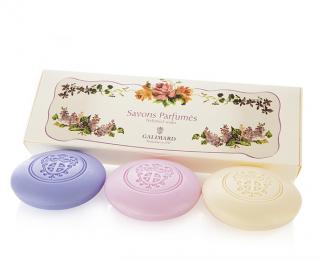 Parfémovaná mýdla Galimard z Provence, v dárkovém boxu 3 ks