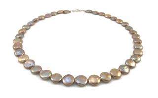 Náhrdelník zlatohnědé placaté perly
