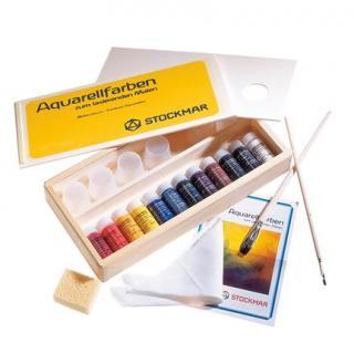 Akvarelové barvy Stockmar sada s příslušenstvím ve dřevěné krabičce