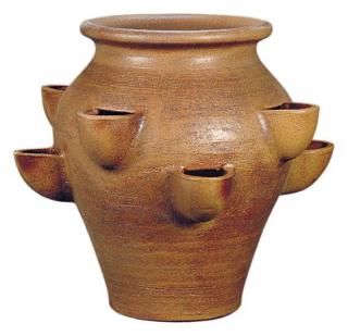 venkovní keramické květináče - váza na jahody, výška 64cm ODSTÍN-GLAZURA: 2.starohnědá-černý lem-SHC