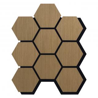 Akustický panel s dřevěnou dýhou - Hexagon - dekor dub hnědý | 79,8×66 cm | ALFIstyle.cz