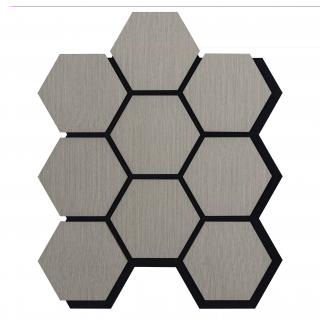 Akustický panel s dřevěnou dýhou - Hexagon - dekor dub šedý | 79,8×66 cm | ALFIstyle.cz