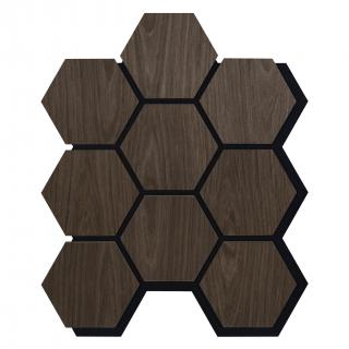 Akustický panel s dřevěnou dýhou - Hexagon - dekor ořech tmavý | 79,8×66 cm | ALFIstyle.cz