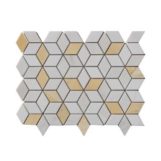 Kamenná mozaika z mramoru, Diamant bílo-žlutý, 28,5 x 22,5 x 0,9 cm, NH202, balení