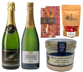 Luxusní bublinky - Champagne a Crémant, bloc de foie gras, sušené jahody a ruby čokoláda
