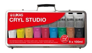 KAS CRYL STUDIO - Sada akrylových barev v kufříku - 9 x 100 ml + štětec