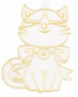 Závěsné sklíčko se zlatou konturou - Kočička s mašlí
