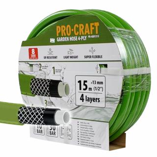 Zelená zahradní hadice Procraft PR-4GH1315 4 vrstvy, 1/2" 15 m | PR-4GH1315