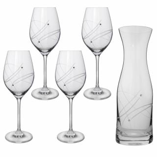 Dárkový set karafy a čtyř sklenic na víno s krystaly Preciosa - Celebration
