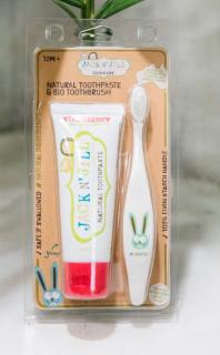 Jack n´ Jill Výhodná sada dětský zubní kartáček Zajíček a zubní pasta jahoda 50 g
