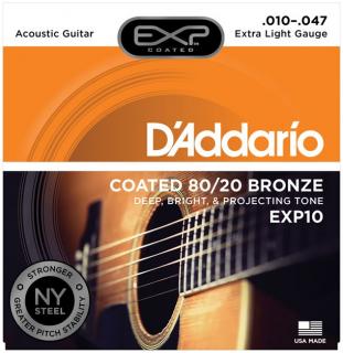 D'Addario EXP10 Coated 80/20 Bronze, Extra Light, 10-47