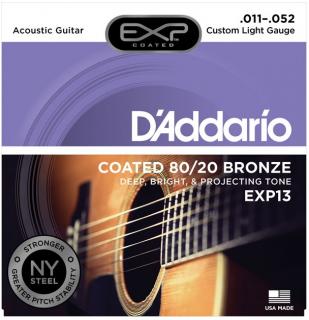 D'Addario EXP13 Coated 80/20 Bronze, Custom Light, 11-52