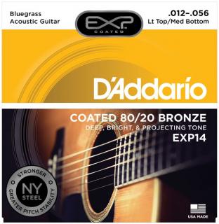 D'Addario EXP14 Coated 80/20 Bronze, Light Top/Medium Bottom, 12-56