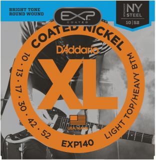 D'Addario EXP140 Coated Nickel Wound, Light Top/Heavy Bottom, 10-52