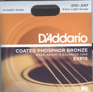 D'Addario EXP15 Coated Phosphor Bronze, Extra Light, 10-47