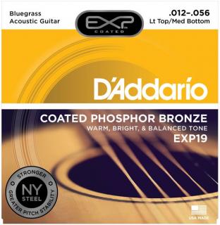 D'Addario EXP19 Coated Phosphor Bronze, Light Top - Medium Bottom - Bluegrass 12-56