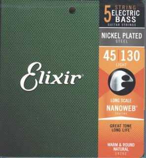 Elixir 14202 Nanoweb – 5-String Nickel Plated Steel, Long Scale