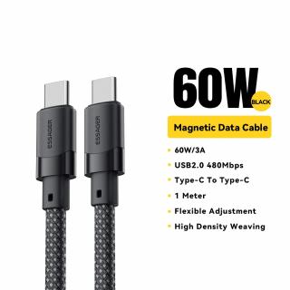 Magnetický opletený USB-C / USB-C nabíjecí kabel 1m 60W Barva: Černá