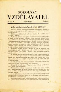 Brožura Sokolský vzdělavatel, Říjen 1933, č. 8