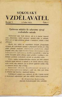 Brožura Sokolský vzdělavatel, Únor 1933, č. 1
