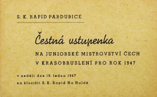 Čestná vstupenka Juniorské mistrovství Čech v krasobruslení, 1947