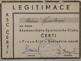 Členská legitimace ASC Čerti Praha, Zahradní město, 1940