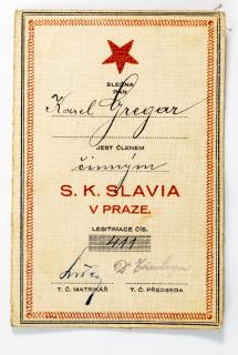 Členská legitimace P.T. klubu S.K.SLAVIA PRAHA  z roku 1925