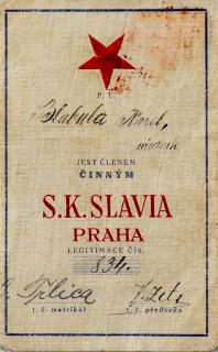 Členská legitimace P.T. klubu S.K.SLAVIA PRAHA  z roku 1928-30