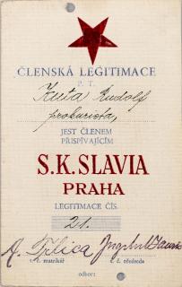 Členská legitimace P.T. klubu S.K.SLAVIA PRAHA  z roku 1931