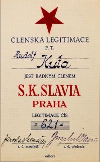 Členská legitimace P.T. klubu S.K.SLAVIA PRAHA  z roku 1937