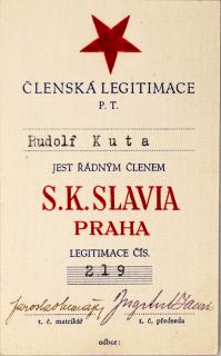 Členská legitimace P.T. klubu S.K.SLAVIA PRAHA  z roku 1939