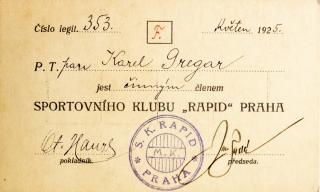 Členská legitimace Sportovního klubu Rapid, 1925