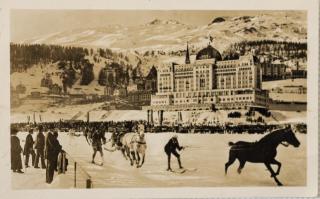 Dobová fotopohlednice, Lyžování na jezeře v St. Moritz