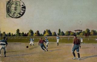Dobová pohlednice footbalovy zápas, 1907 II