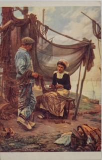 Dobová pohlednice, Námluvy rybáře, 1920