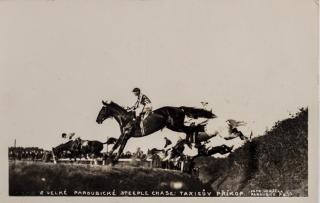 Dobová pohlednice, Velká pardubická, Taxisův příkop, 1914 II